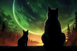 Aurora Borealis Watchers: Two Cats Admiring the Northern Lights