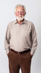 Poster - Stock image of a grandpa in a shirt and trousers on a plain white background Generative AI