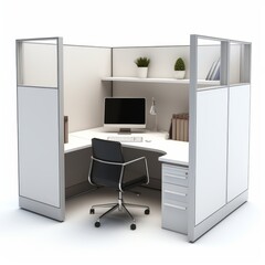 Stock image of a modular office cubicle on a white background, practical, customizable workspace Generative AI