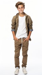 Poster - Stock image of a teenage boy in fashion-forward attire on a white backdrop Generative AI