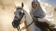 Beautiful Muslim woman warrior and veiled on horseback AI generated image