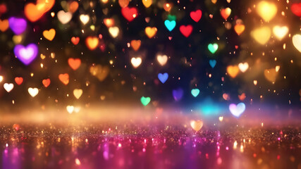 Golden light particles wallpaper, background with bokeh, golden sparkle burst energy sparkle glitter background design, hearts background