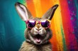 © Simon - Cool Easter bunny with sunglasses on colorful background.