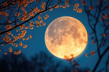 an full moon showing through a forest professional photography