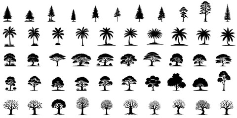 Wall Mural - set of silhouette tree, vector element. For architectural, and planning landscapes, artworks. Tree set pack collection. 