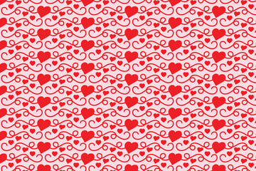 Wall Mural - Flourishes Swirling hearts seamless pattern, abstract hearts Swirls pattern, valentines Day Elegant seamless background, curly hearts repeating background, Red love romantic texture wrapping paper 