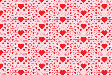 Wall Mural - Flourishes Swirling hearts seamless pattern, abstract hearts Swirls pattern, valentines Day Elegant seamless background, curly hearts repeating background, Red love romantic texture wrapping paper 