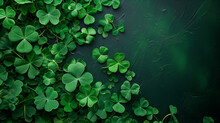 St Patrick Background, Saint Patricks Day Backdrop With Close Up Stack Of Chocolate Coins With Green Four-leafed Paper Shamrocks, Ai Generated Image 