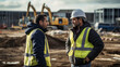 two engineers engaged in conversation at a construction site