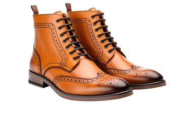 Classic Footwear Revival The Brogue Boot Renaissance Isolated on Transparent Background PNG.