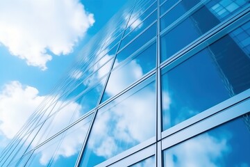 Wall Mural - Blue glass skyscraper reflecting clouds