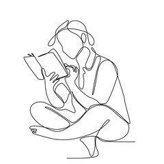 Wall Mural - continuous line drawing of woman reading vector illustration