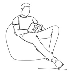 Wall Mural - continuous line drawing of man reading vector illustration