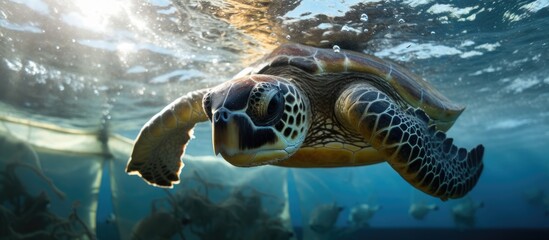 Wall Mural - Sea turtles saved from fishing nets rehabbed and released into Mediterranean Sea.