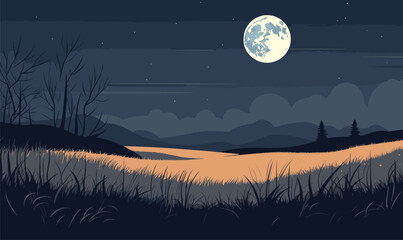 Wall Mural - full moon field vector flat minimalistic isolated illustration
