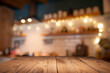 © kishivan - Wooden table of free space in kitchen and blurred vegetables . High quality photo