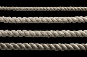 Wall Mural - collection of various ropes string on black background. each one is shot separately