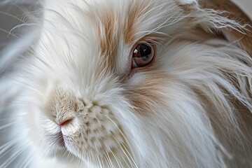 Wall Mural - Close-up of an Angora rabbit's face its delicate whiskers and velvety nose capturing the adorable features that make this breed so endearing