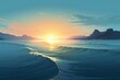 Calm relaxing seascape. Beautiful and colorful sunset with endless and silent waves. Generate AI