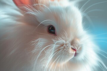 Wall Mural - Close-up of an Angora rabbit's face its delicate whiskers and velvety nose capturing the adorable features that make this breed so endearing
