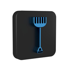 Canvas Print - Blue Garden rake icon isolated on transparent background. Tool for horticulture, agriculture, farming. Ground cultivator. Housekeeping equipment. Black square button.