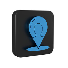 Sticker - Blue Map marker with a silhouette of a person icon isolated on transparent background. GPS location symbol. Black square button.