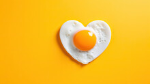 fried egg in the shape of heart on a yellow background