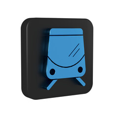 Poster - Blue Tram and railway icon isolated on transparent background. Public transportation symbol. Black square button.