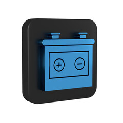 Poster - Blue Car battery icon isolated on transparent background. Accumulator battery energy power and electricity accumulator battery. Black square button.