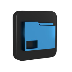 Sticker - Blue Document folder icon isolated on transparent background. Accounting binder symbol. Bookkeeping management. Black square button.