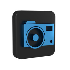 Wall Mural - Blue Photo camera icon isolated on transparent background. Foto camera icon. Black square button.