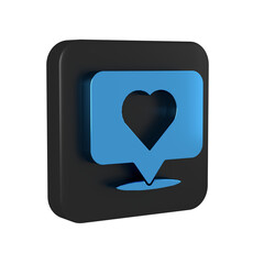 Canvas Print - Blue Like and heart icon isolated on transparent background. Counter Notification Icon. Follower Insta. Black square button.