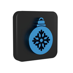 Sticker - Blue Christmas ball icon isolated on transparent background. Merry Christmas and Happy New Year. Black square button.