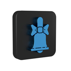 Wall Mural - Blue Merry Christmas ringing bell icon isolated on transparent background. Alarm symbol, service bell, handbell sign, notification. Black square button.