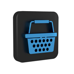 Canvas Print - Blue Shopping basket icon isolated on transparent background. Online buying concept. Delivery service sign. Shopping cart symbol. Black square button.