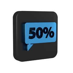 Sticker - Blue Fifty discount percent tag icon isolated on transparent background. Shopping tag sign. Special offer sign. Discount coupons symbol. Black square button.