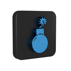 Sticker - Blue Bomb ready to explode icon isolated on transparent background. Black square button.