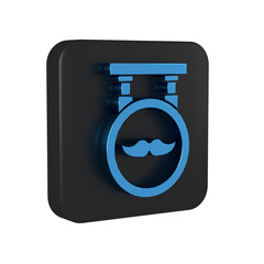 Poster - Blue Barbershop icon isolated on transparent background. Hairdresser logo or signboard. Black square button.