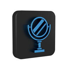 Poster - Blue Round makeup mirror icon isolated on transparent background. Black square button.