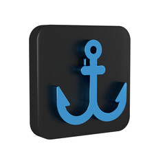 Poster - Blue Anchor icon isolated on transparent background. Black square button.