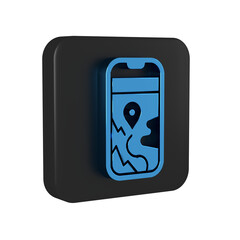 Sticker - Blue Infographic of city map navigation icon isolated on transparent background. Mobile App Interface concept design. Geolacation concept. Black square button.