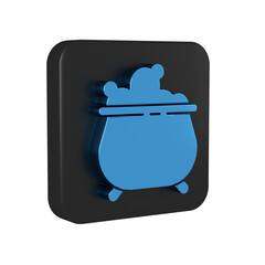 Sticker - Blue Witch cauldron icon isolated on transparent background. Happy Halloween party. Black square button.