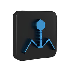 Wall Mural - Blue Bacteria bacteriophage icon isolated on transparent background. Bacterial infection sign. Microscopic germ cause diseases concept. Black square button.