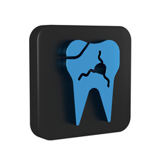 Sticker - Blue Broken tooth icon isolated on transparent background. Dental problem icon. Dental care symbol. Black square button.