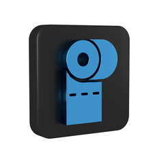 Poster - Blue Toilet paper roll icon isolated on transparent background. Black square button.