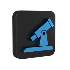 Wall Mural - Blue Telescope icon isolated on transparent background. Scientific tool. Education and astronomy element, spyglass and study stars. Black square button.