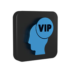 Poster - Blue Vip inside human head icon isolated on transparent background. Black square button.