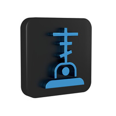 Sticker - Blue Grave with cross icon isolated on transparent background. Black square button.