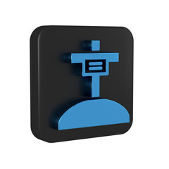 Sticker - Blue Grave with cross icon isolated on transparent background. Black square button.