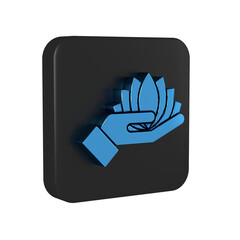 Canvas Print - Blue Lotus flower icon isolated on transparent background. Black square button.